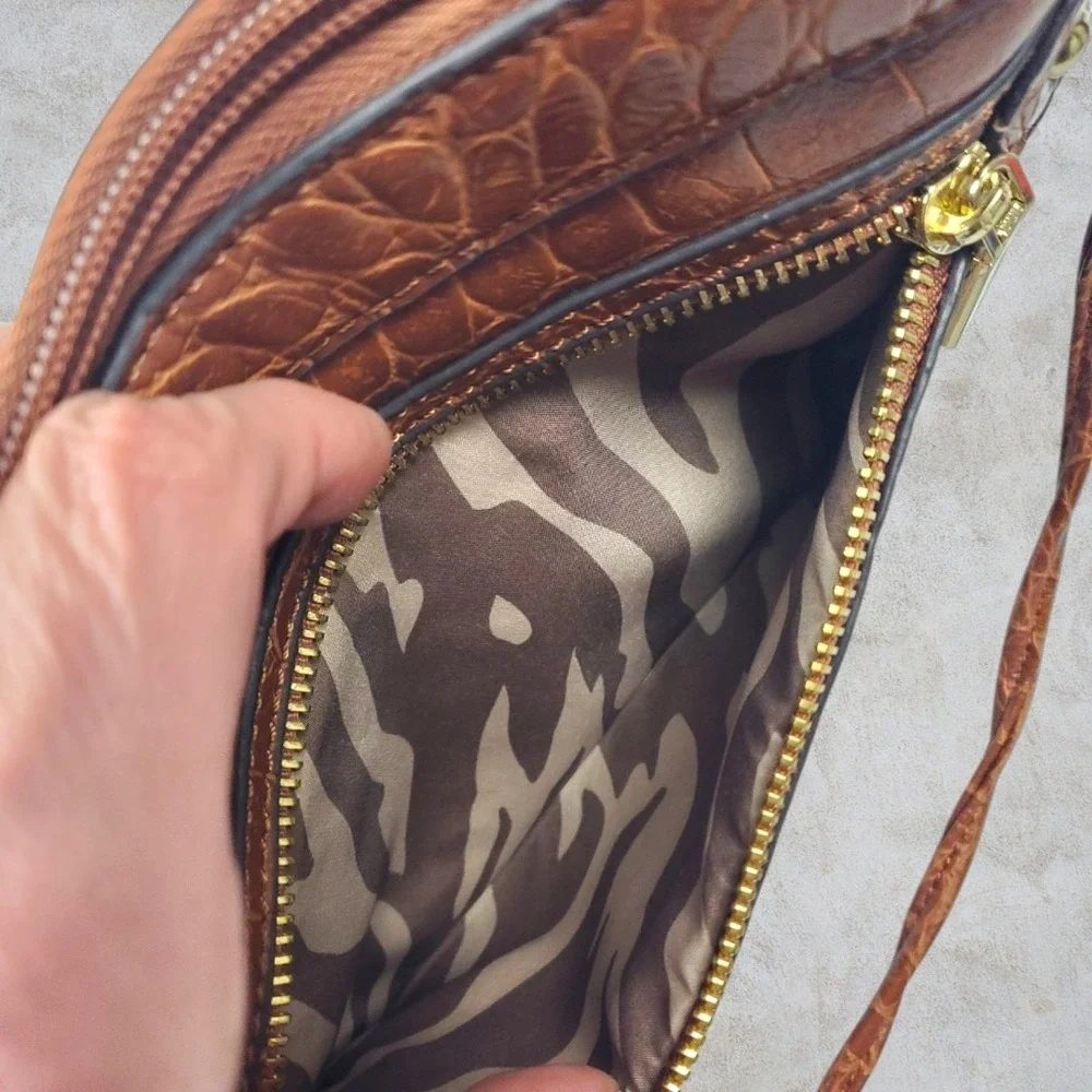 Anne Klein‎ Cognac Brown Crocodile Embossed Crossbody Bag Gold Hardware